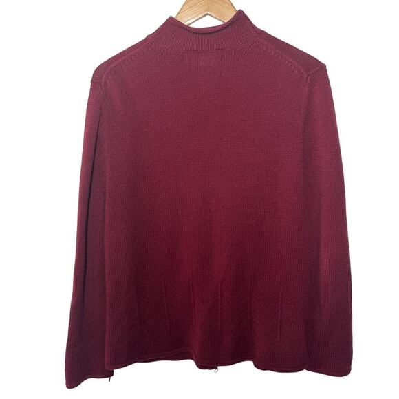 Norm Thompson Escape The Ordinary Women L Red Maroon Knit Sweater Full Zip Mock - Picture 2 of 7